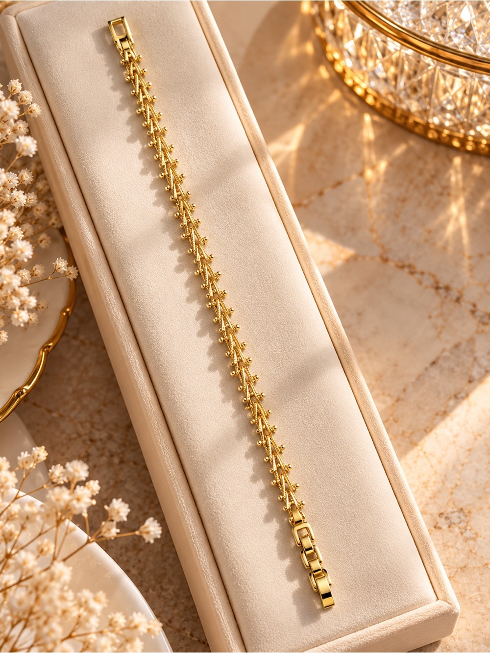 14K Gold Filled Beaded Vine Chain Bracelet Adjustable 6-7 Inches